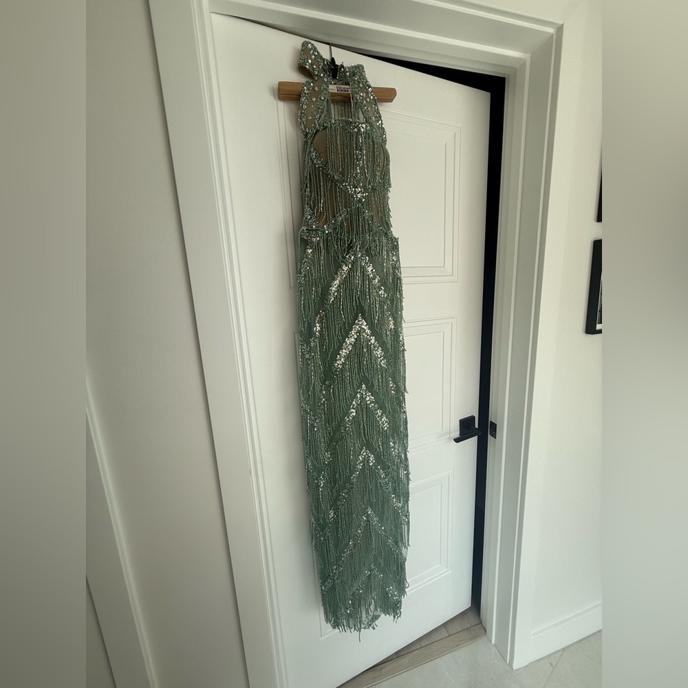 ALBINA DYLA- LUXURY Green Fringe Dress - Picture 3 of 9